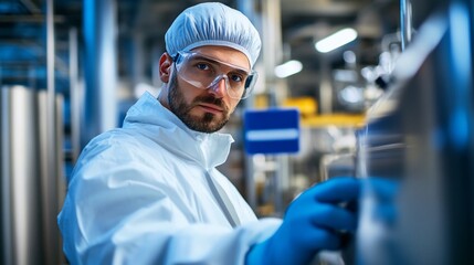 Fototapeta premium Man in protective gear operating machinery in an industrial setting.