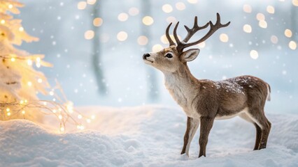 Obraz premium Adorable Reindeer in Snowy Wonderland: Christmas Illustration for Holiday Designs
