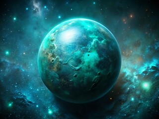 Surreal Metallic Turquoise Planet, Space Background, Sci-Fi Wallpaper, Cosmic Metal Texture