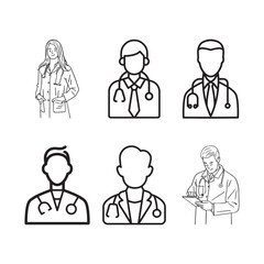 Medical Doctor Professionals Line Art Icons Set.