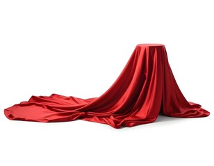 A red satin cloth draped over an unseen object, creating a dramatic and mysterious composition
