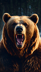 Obraz premium A large brown bear with its mouth open