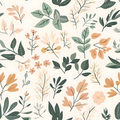 Fototapeta premium floral flower and leaf elements modern doodle illustrator seamless pattern for wallpaper or background