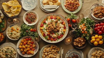 Lavish Mediterranean Feast Table Abundant Food Dishes