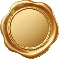 A golden wax mockup seal or stamp, with a smooth, glossy surface and a slightly raised, circular design
