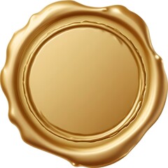 A golden wax mockup seal or stamp, with a smooth, glossy surface and a slightly raised, circular design