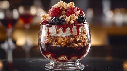 Delicious Berry Crumble Dessert In Glass Bowl
