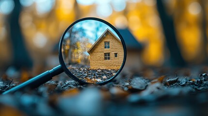 looking for a new home to buy. market for rental dwellings. a magnifying glass close to a house. made with 