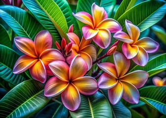 Surreal Tropical Frangipani Flowers: Dreamlike Bloom in Vibrant Hues