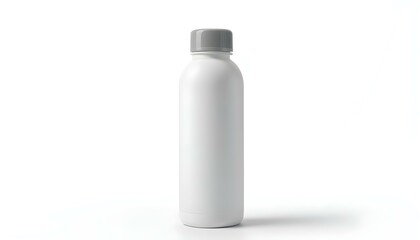 A white plastic bottle with a gray cap