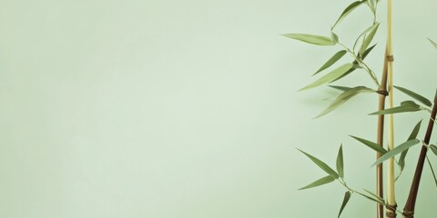 Naklejka premium Green Bamboo Stalks Against Soft Green Background for Tranquility
