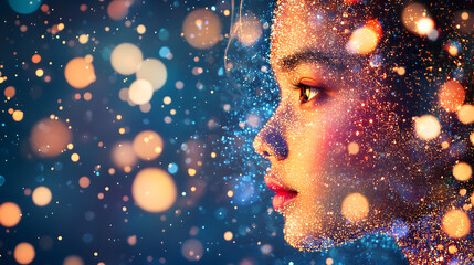 Skincare model and Cosmetic Innovation, Blending Organic Patterns, Bioluminescence, and Minimalist 3D Aesthetics.