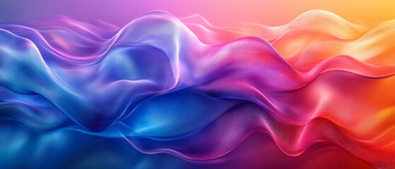 Fototapeta premium 3D render has a glossy, wavy texture of fabric with a beautiful, iridescent holographic backdrop.