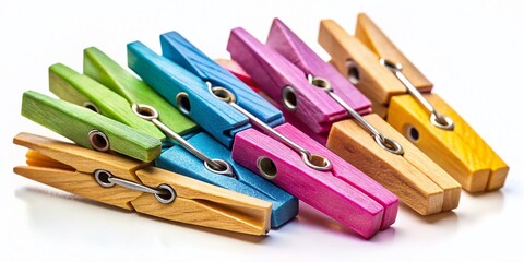 Surreal Wooden Clothespins: Isolated White Background Stock Photo