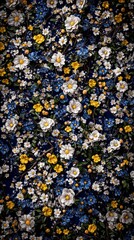 Romantic Floral Pattern  Blue  White  Yellow Flowers  Wildflowers  Botanical Design  Natur