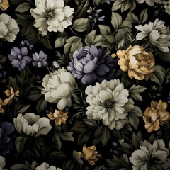 Dark Floral Pattern  Vintage Blooms  Botanical Textile Design