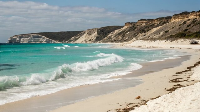 Swanbourne Beach, Western Australia: Turquoise Waves Crashing on Powdery White Sand and Coastal Cliffs