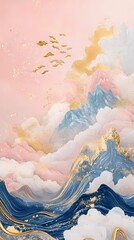 Pink and blue mountain curve illustration poster background