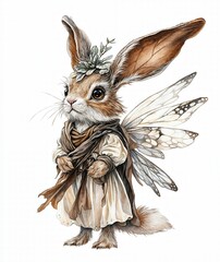 Obraz premium Enchanted rabbit character with wings and floral headpiece in whimsical attire