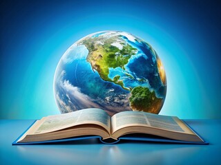 AI-Powered Global Education: Drone View of Open Book & Planet on Blue