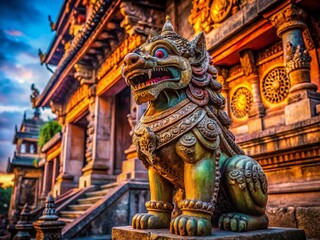 Ancient Stone Guardian Dog Statue Architectural Detail,  Historic Building Facade,  French Chateau, Medieval Architecture