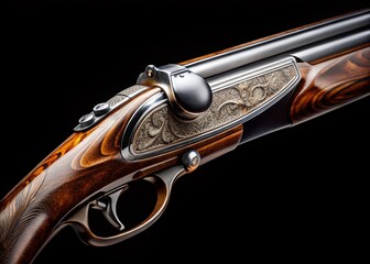 Antique Double Barrel Shotgun, Isolated on White Background - Low Light Photography