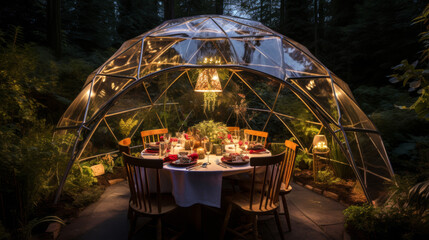Cozy Dining Pod Surrounded by Forest Trees