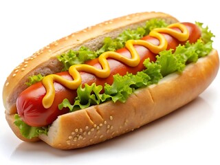 Hot dog isolated on white background, close-up.