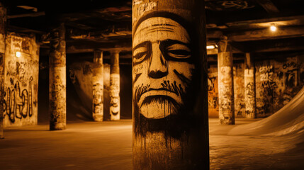 Indoor skate park underground interior