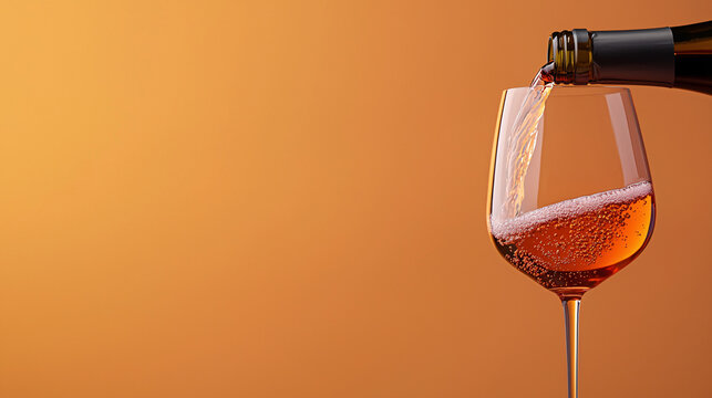 Sparkling Ros  Wine Pouring  Elegant Glass  Orange Background