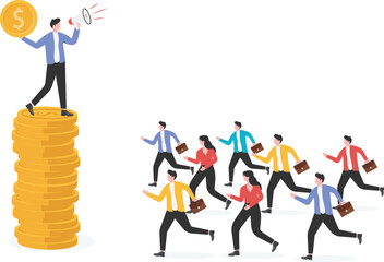Fototapeta premium Incentive, inspiration, brainwashing, motivating employees to achieve greater goals, trying to accomplish achievements to get rewards,