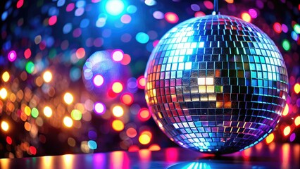 An 80s-themed party essential: a sparkling silver disco ball creates festive lighting and a glamorous dance floor atmosphere.