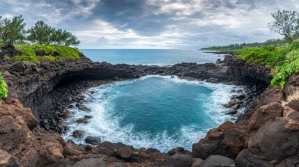 Fototapeta premium Eroding Coastal Cliffs with Overcast Sky Panoramic View