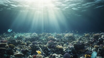 Obraz premium Gloomy Underwater Scene with Coral and Ocean Floor