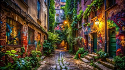 Fototapeta premium Urban Exploration Lyon France: Hidden Alleyways & Graffiti Art