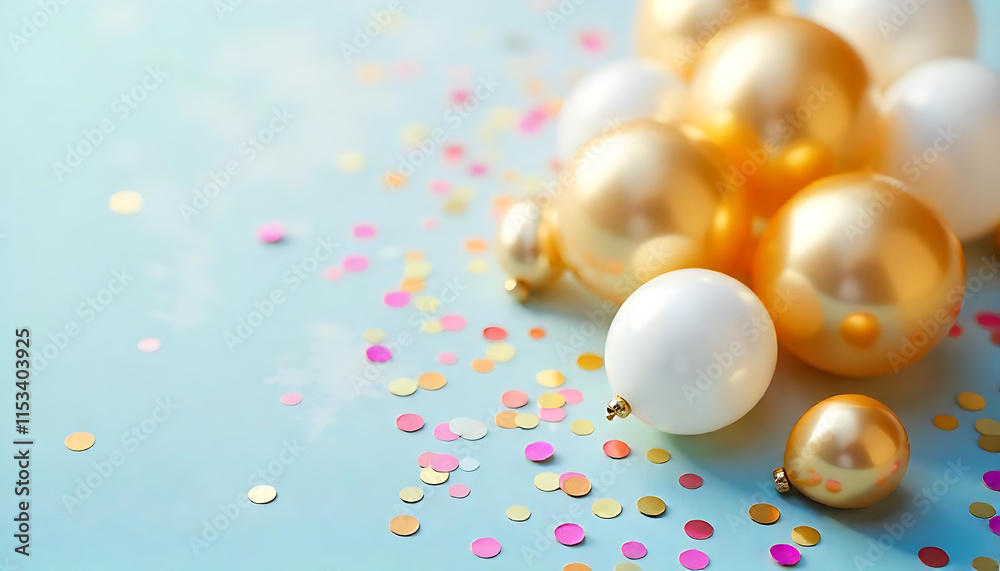 Fototapete Happy New Year 2025,  Realistic gold and white balloons on a light background,  Banner template for 2025 header websites, 2025 celebration template created with generative ai