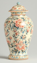 Elegant Rococo Porcelain Vase in Pastel Tones on Beige Background