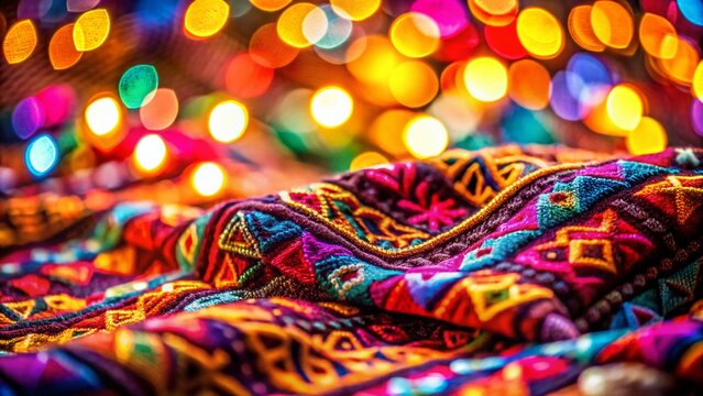 Bokeh Lights Reflecting on Woven Cuna Fabric