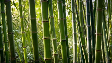 Obraz premium High-resolution photo of dense green bamboo stalks. Smooth textures and vibrant shades create a lush, symmetrical, and organic composition.