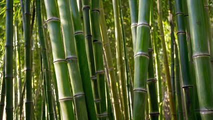 Obraz premium High-resolution photo of dense green bamboo stalks. Smooth textures and vibrant shades create a lush, symmetrical, and organic composition.