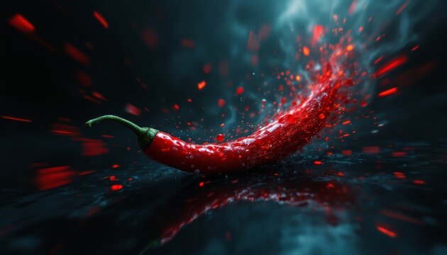 Spicy Red Chili Pepper with Hot Sauce Explosion