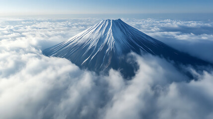 Mount fuji emerging from a sea of clouds in japan