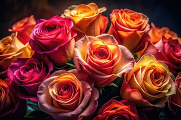 Obraz premium Close-up rose bouquet photography; soft, natural light reveals delicate details.