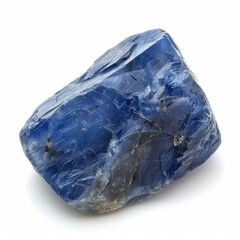 Fototapeta premium Large blue raw uncut sapphire gemstone resting on a bright white background, displaying its natural beauty and brilliance