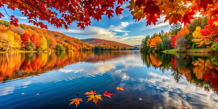 Vibrant Autumn Lake in the Pocono Mountains, Pennsylvania - Fall Foliage Macro Photography