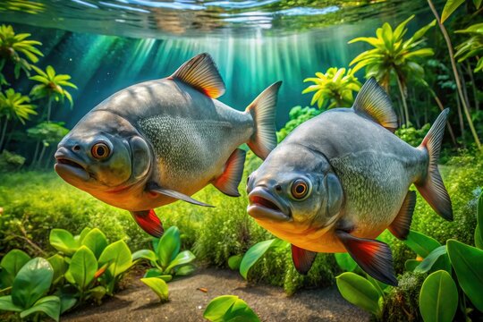 Colossoma macropomum: A breeding pair of Amazonian Pacu from a Brazilian freshwater farm.