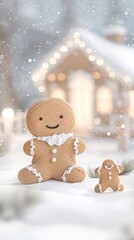 Festive Gingerbread Men in Snowy Winter Scene