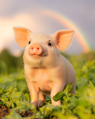 Picture of cute pig, pork, processed food, photograph or illustrator for advertising