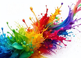 Vibrant Colorful Paint Splash Explosion Isolated on White Background - Stock Photo
