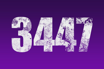 flat white grunge number of 3447 on purple background.	